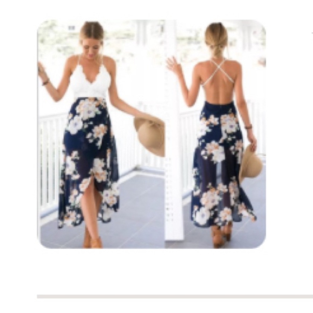 Floral dress with open back and slit in front. Only worn a few times!